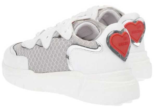 Sneakers Moschino Love Leather And Fabric Sneakers Running35 With Logoed Heart White Femei (BM 8783895) 2