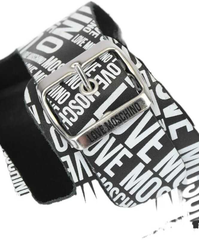 Papuci Moschino Love Slides Sandals Birki130 With Logoed Buckles Black & White Femei (BM 8783952) 4