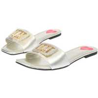 Saboti Love Laminated Leather Slides Flat15 With Logoed Jewel Detai Femei
