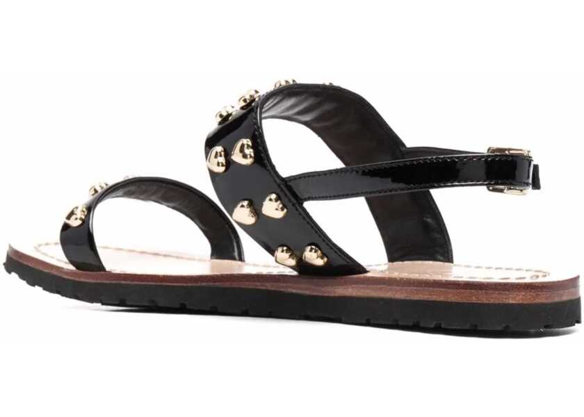 Sandale fara toc Moschino Love Patent Leather Flat Sandals With Heart Studs Black Femei (BM 8783970) 3