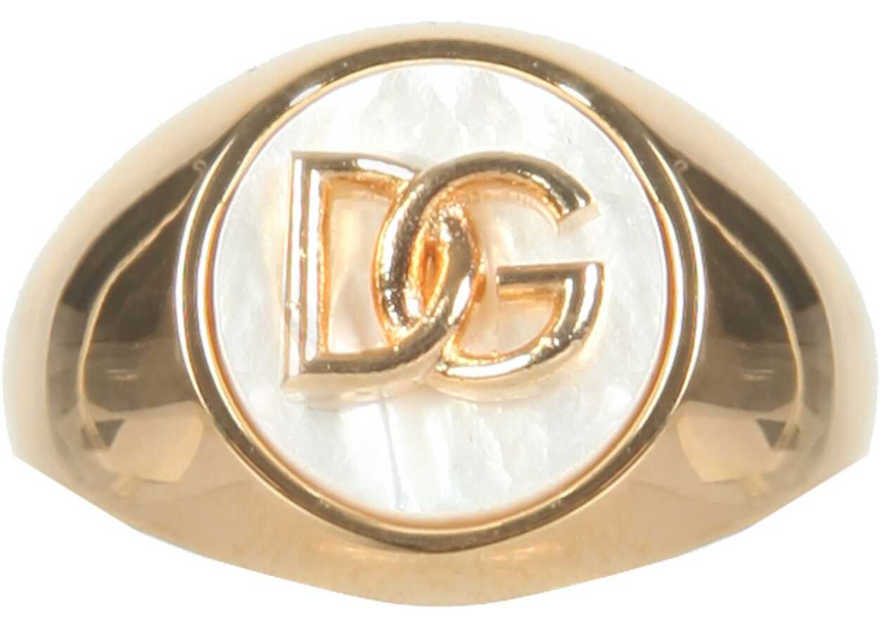 Dolce & Gabbana Ring With Mother Of Pearl And Logo GOLD image21