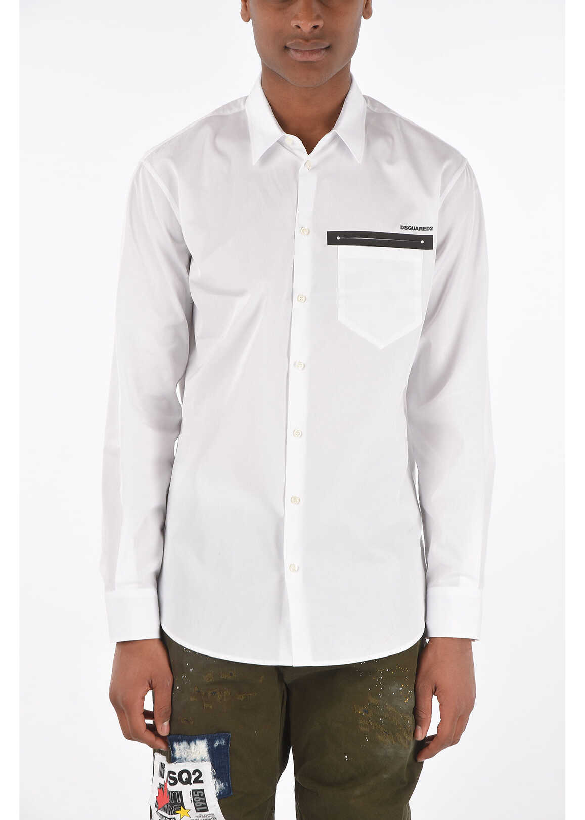 DSQUARED2 Popeline Classic Collar Shirt With Breast Pocket White