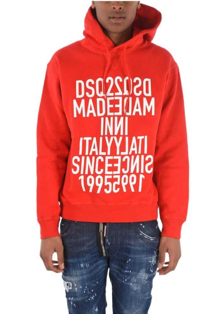 DSQUARED2 Printed Cool Fit Sweatshirt With Hood Red