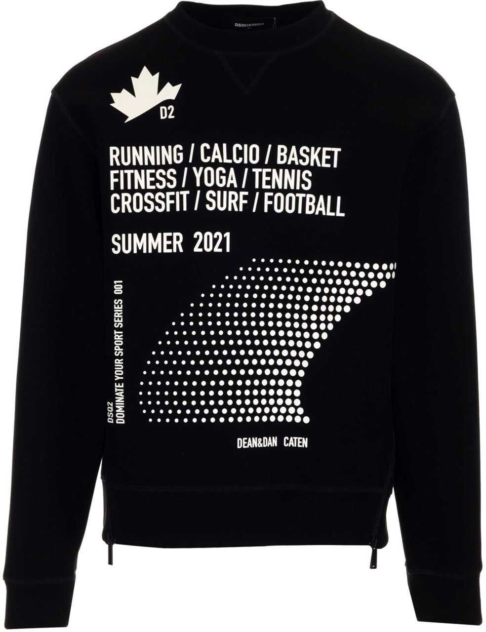 DSQUARED2 Maxi Printed Crew-Neck Sweatshirt With Side Zip Black