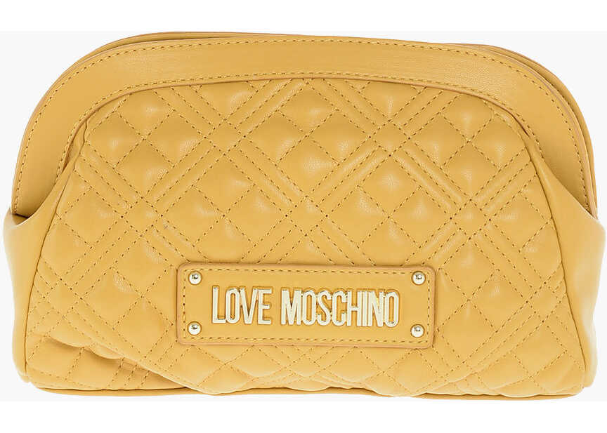 Moschino Love Quilted Faux Leather Clutch With Removable Shoulder Str Yellow