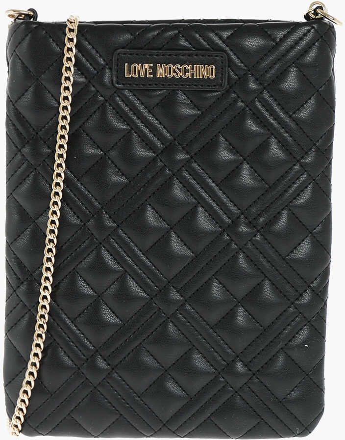 Moschino Love Quilted Faux Leather Bag With Chain Shoulder Strap Black b-mall.ro