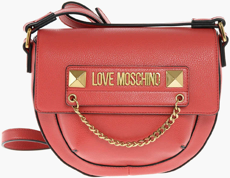 Moschino Love Faux Leather Crossbody Bag With Golden Details Red b-mall.ro