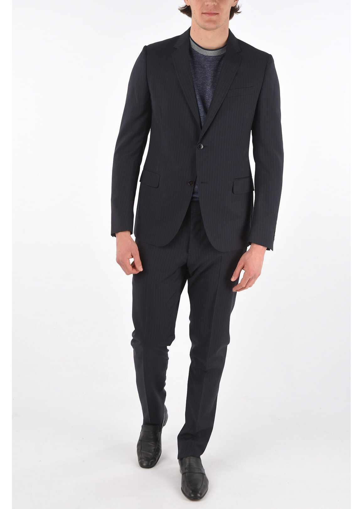 Gucci Single-Breasted Pinstriped Wool Suit Blue