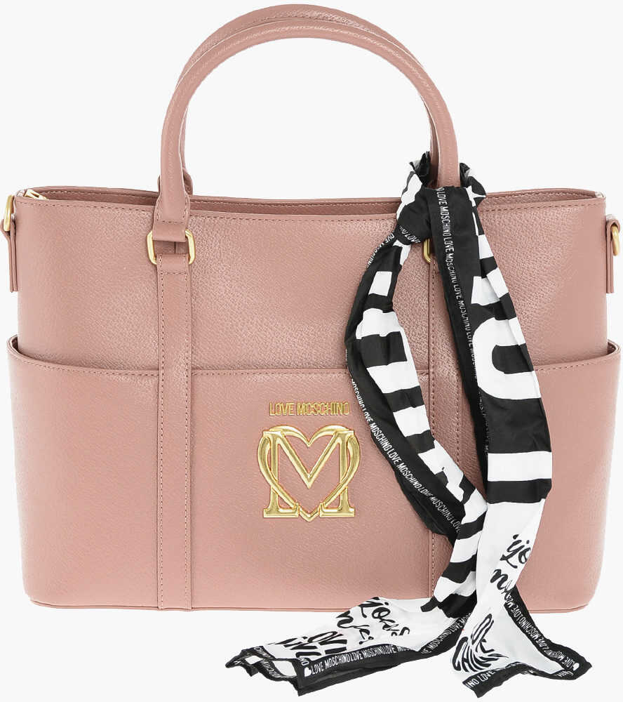 Moschino Love Faux Leather Tote Bag With Multi Pockets And Neckerchie Pink
