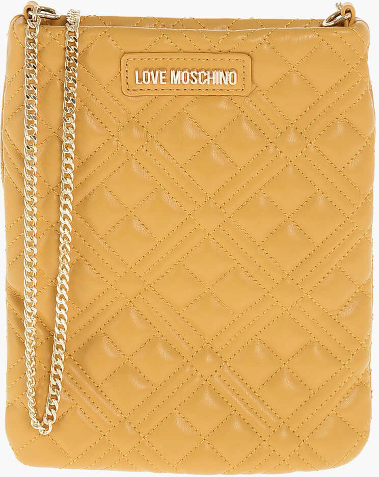 Moschino Love Quilted Faux Leather Bag With Chain Shoulder Strap Yellow