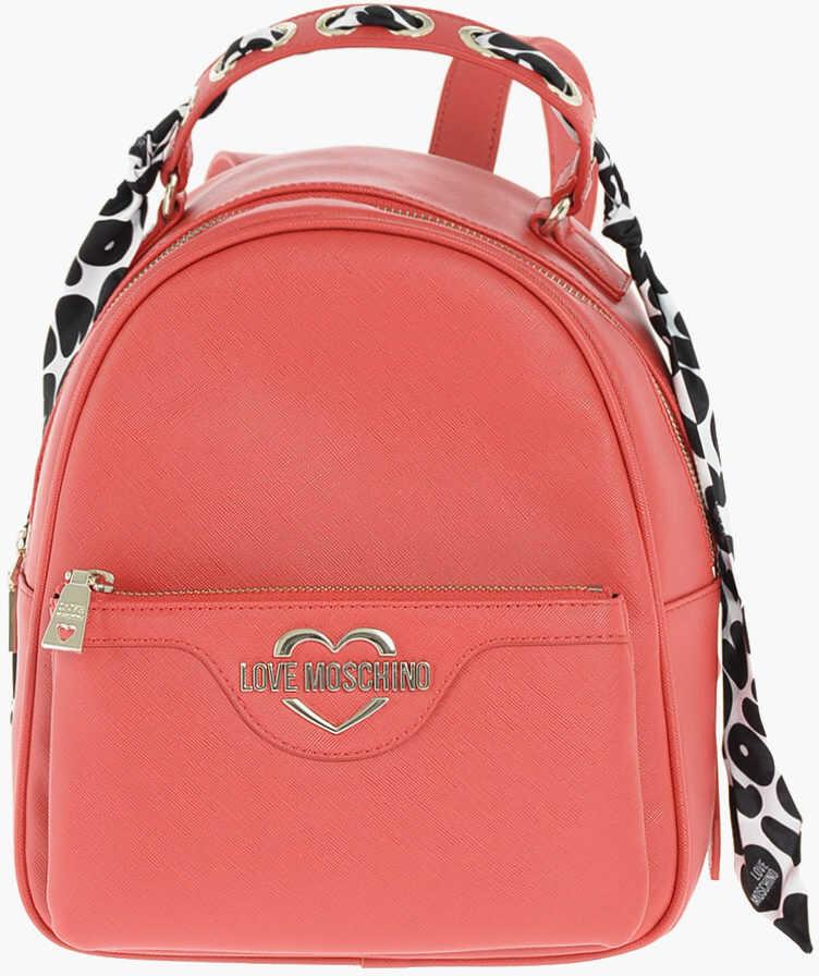 Moschino Love Faux Leather Backpack With Braided Neckerchief Red