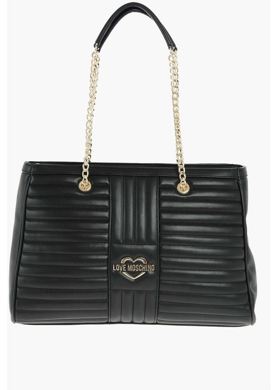 Moschino Love Quilteld Faux Leather Shoulder Bag Black b-mall.ro