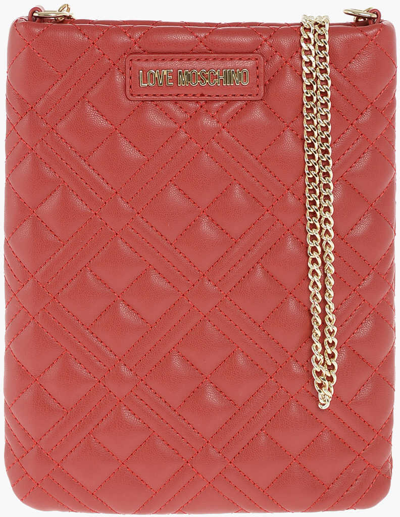 Moschino Love Quilted Faux Leather Bag With Chain Shoulder Strap Red