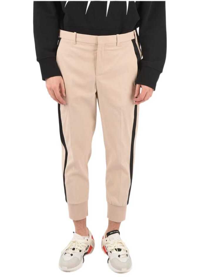 Neil Barrett Slim Fit Pants With Contrasting Side Band Beige