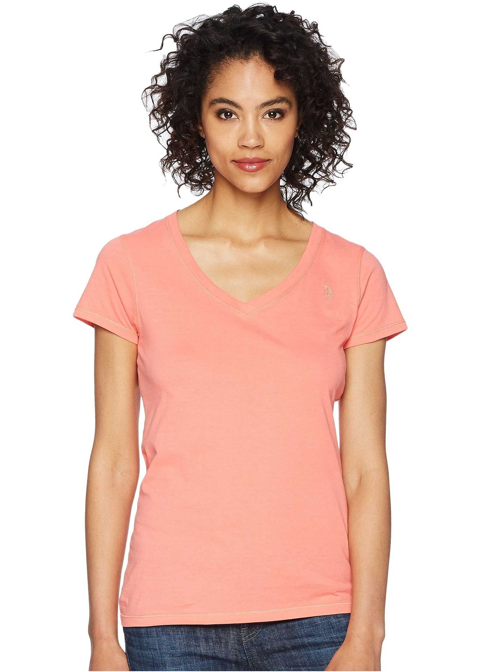 Tricou U.S. POLO ASSN. Solid V-Neck Tee Georgia Peach