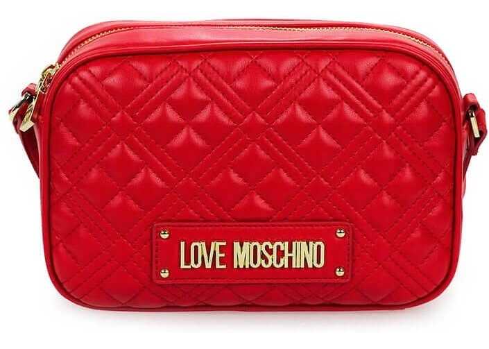 Moschino Love Quilted Faux Leather Crossbody Bag With Zip Closure Red b-mall.ro
