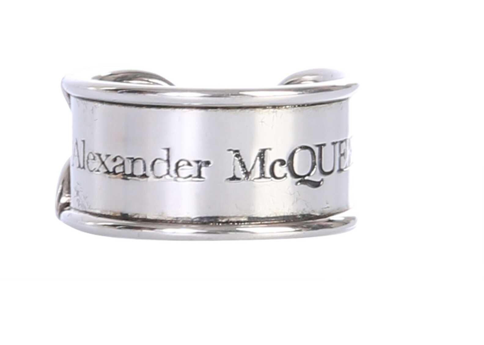 Alexander McQueen Band Ring With Carry Over Logo SILVER image16