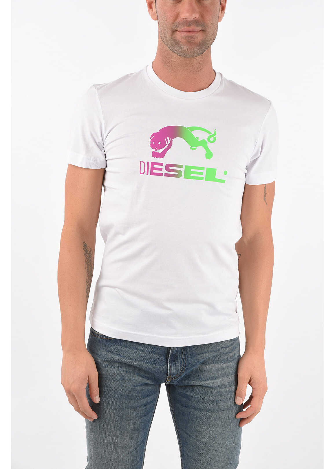 Diesel Cotton T-Diegos-E30 T-Shirt With Shaded Print White