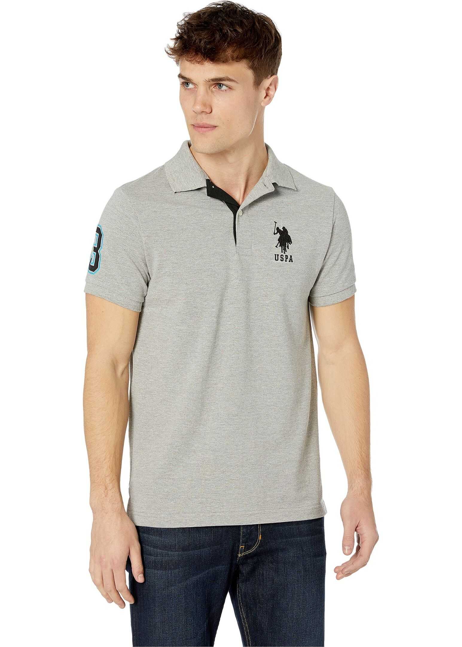 U.S. POLO ASSN. Slim Fit Big Horse Polo w/ Stripe Collar Heather Grey/Black