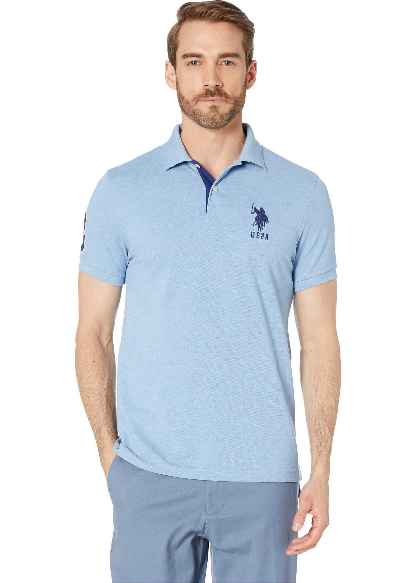 U.S. POLO ASSN. Slim Fit Big Horse Polo w/ Stripe Collar Seafoam Blue Heather