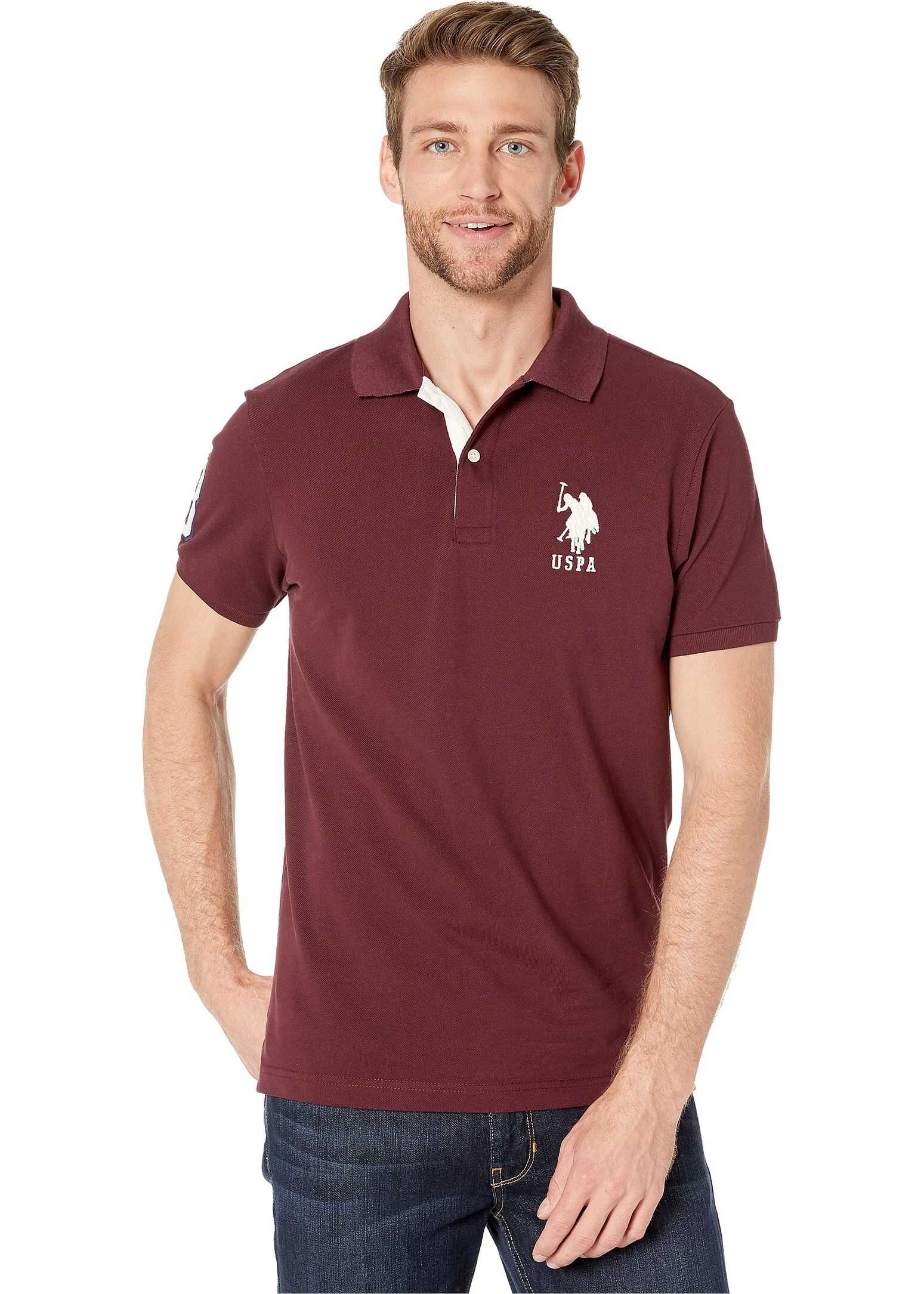 U.S. POLO ASSN. Slim Fit Big Horse Polo w/ Stripe Collar Autumn Wine