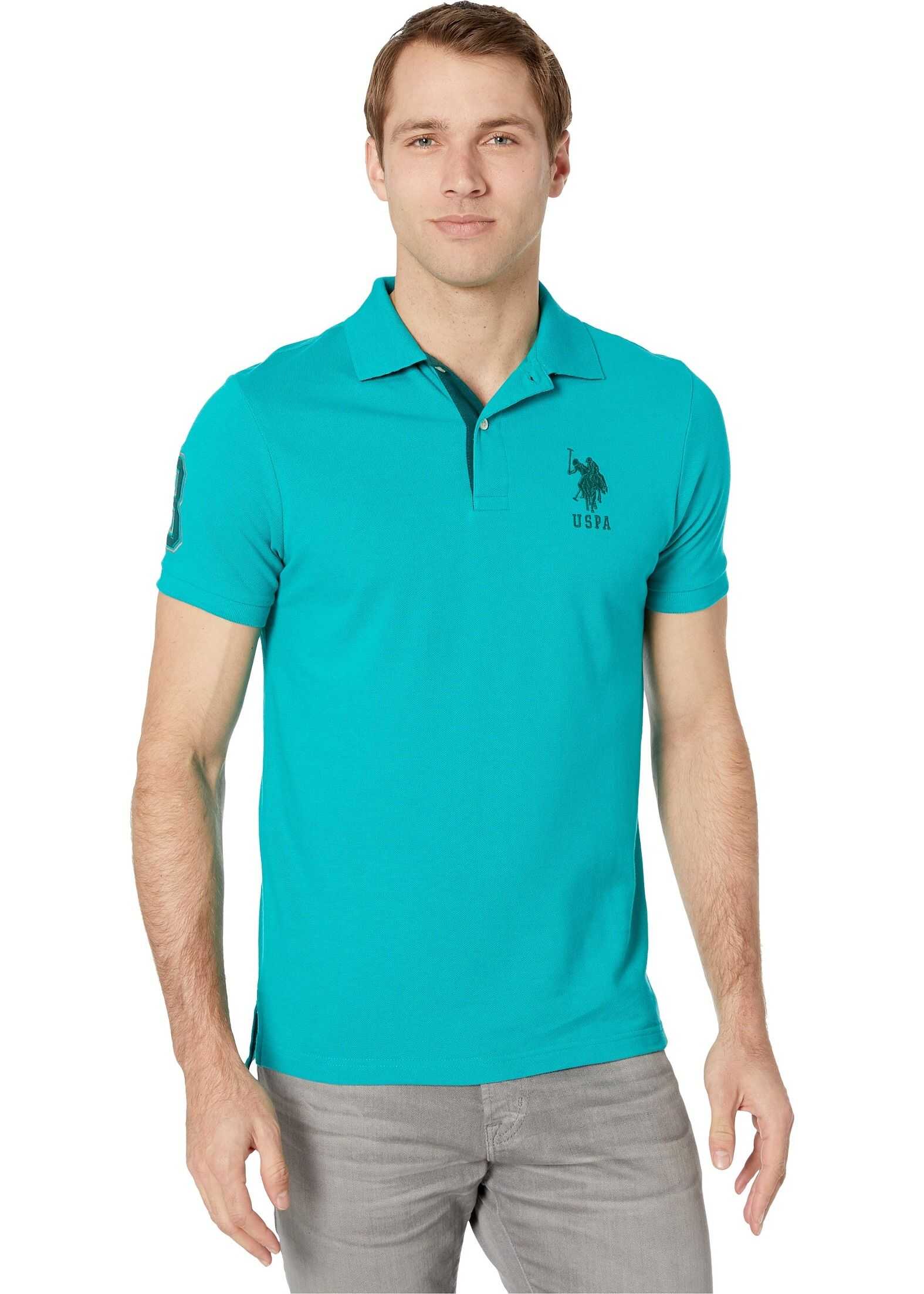 U.S. POLO ASSN. Slim Fit Big Horse Polo w/ Stripe Collar Turquoise Clash