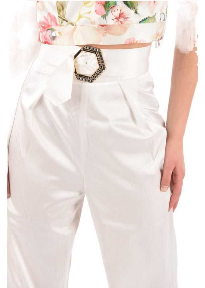 Pantaloni office Philipp Plein Silk Jewel Palazzo Pants White Femei (BM 8820966) 3