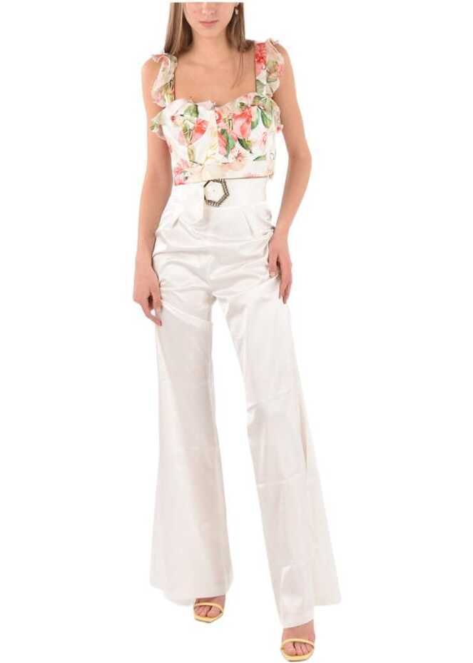 Pantaloni office Philipp Plein Silk Jewel Palazzo Pants White Femei (BM 8820966) 4