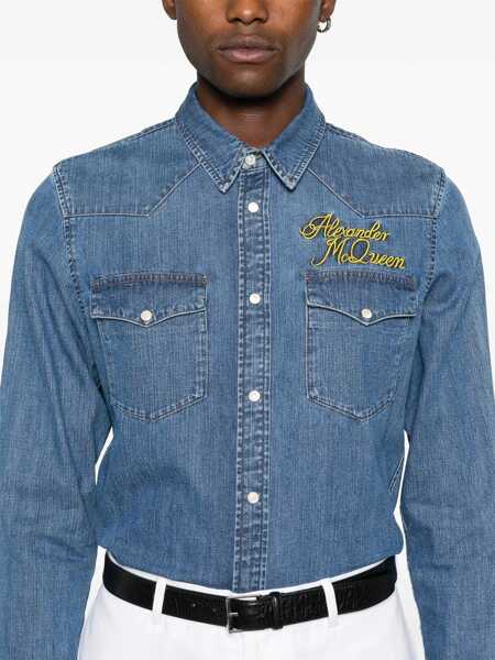 Camasi de blugi Alexander McQueen Shirt With Embroidered Logo BLUE Barbati (BM 8827143) 5