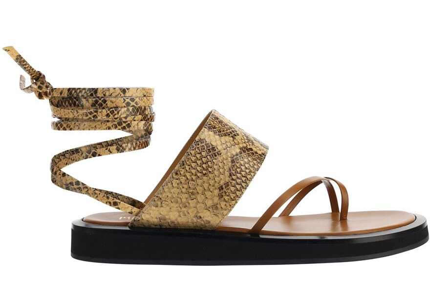 Paris Texas Python Printed Leather Brooklyn Lace-Up Sandals Beige b-mall.ro