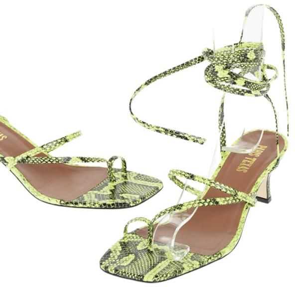 Paris Texas Python Printed Betty Leather Lace-Up Sandals Yellow b-mall.ro