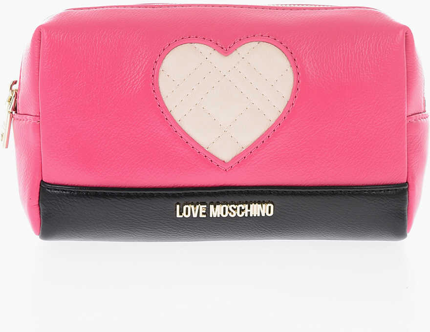 Moschino Love Faux Leather Cosmetic Case With Zip Closure Black b-mall.ro