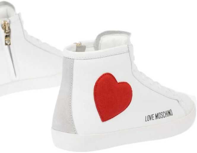 Sneakers Moschino Love Leather High Top Sneakers With Velvet Heart And Side Zi White Femei (BM 8868834) 2