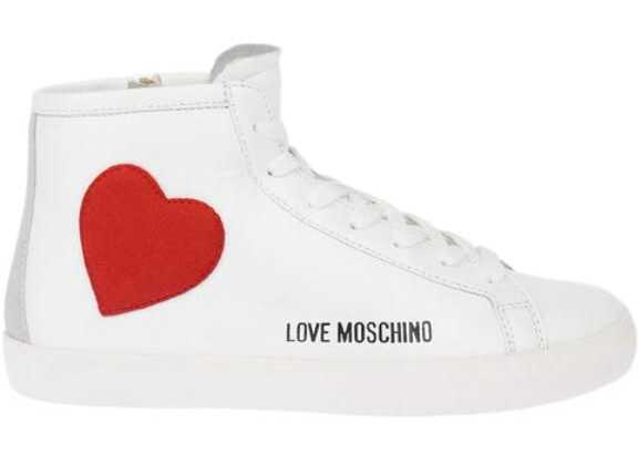 Sneakers Moschino Love Leather High Top Sneakers With Velvet Heart And Side Zi White Femei (BM 8868834) 3