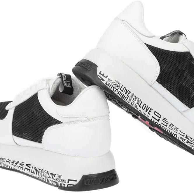 Sneakers Moschino Love Leather Sneakers With Mesh Details And All Over Logo So Black & White Femei (BM 8868837) 2