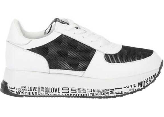 Sneakers Moschino Love Leather Sneakers With Mesh Details And All Over Logo So Black & White Femei (BM 8868837) 3