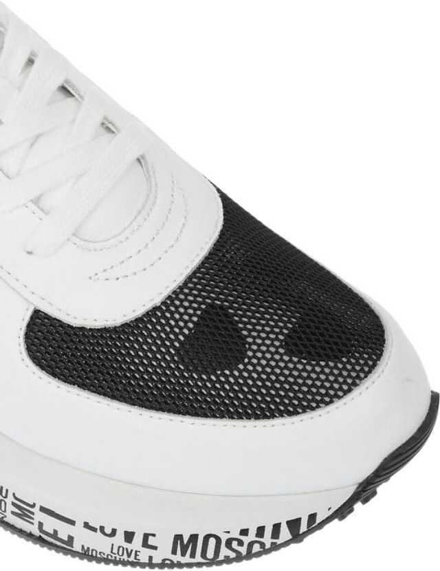 Sneakers Moschino Love Leather Sneakers With Mesh Details And All Over Logo So Black & White Femei (BM 8868837) 4