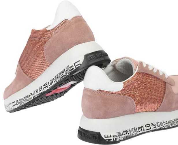 Sneakers Moschino Love Suede Leather And Sequined Sneakers With All Over Logo Pink Femei (BM 8868840) 2