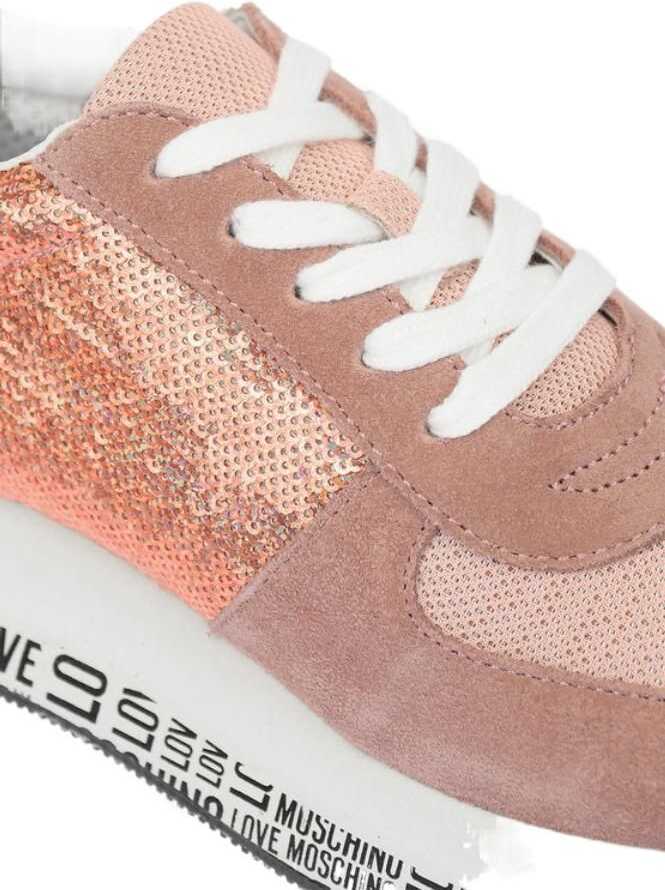 Sneakers Moschino Love Suede Leather And Sequined Sneakers With All Over Logo Pink Femei (BM 8868840) 4