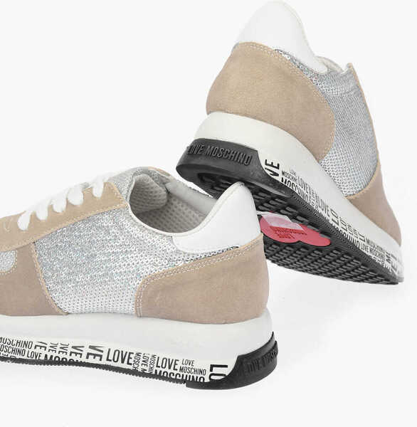Sneakers Moschino Love Suede Leather Sneakers With Sequins Beige Femei (BM 8868843) 2