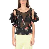 Bluze Mm0 Floral-Printed Illusion Neckline Crop Top Femei