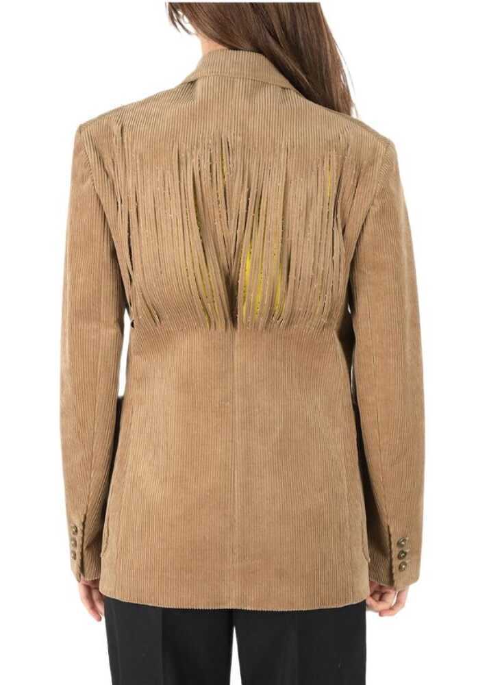 Sacouri Maison Margiela Mm0 Corduroy Notch Lapel 2-Button Blazer Brown Femei (BM 8869056) 2