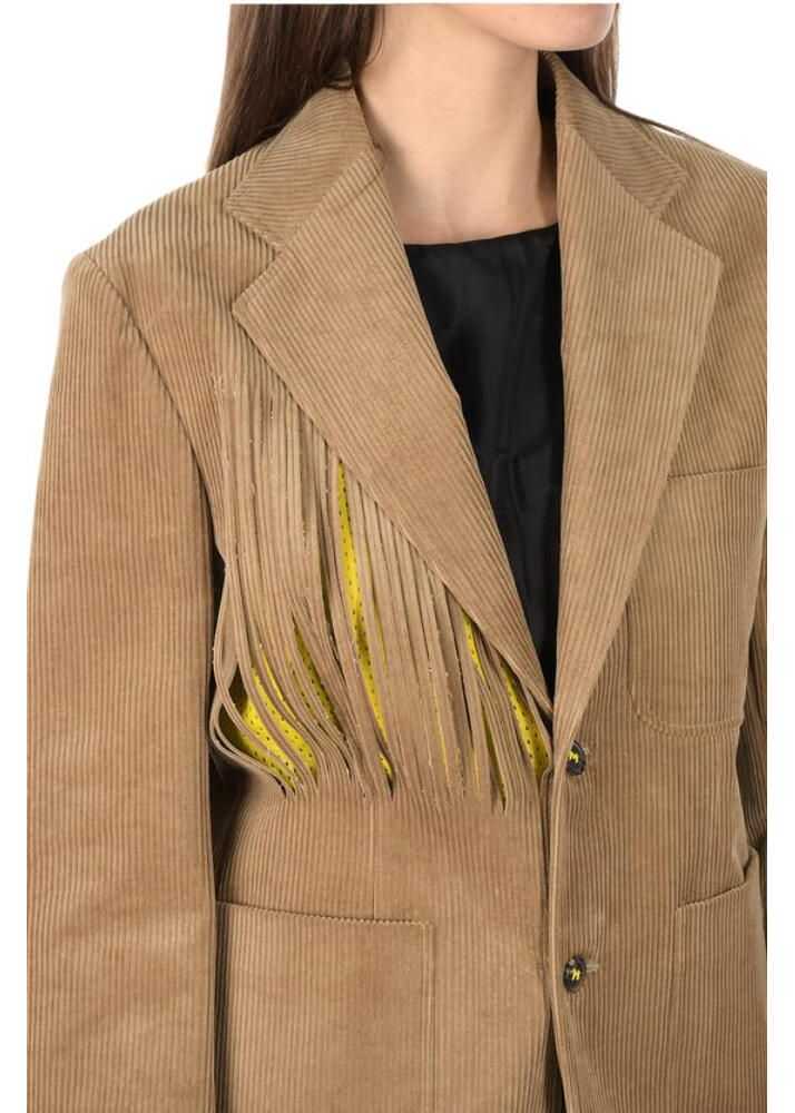 Sacouri Maison Margiela Mm0 Corduroy Notch Lapel 2-Button Blazer Brown Femei (BM 8869056) 3