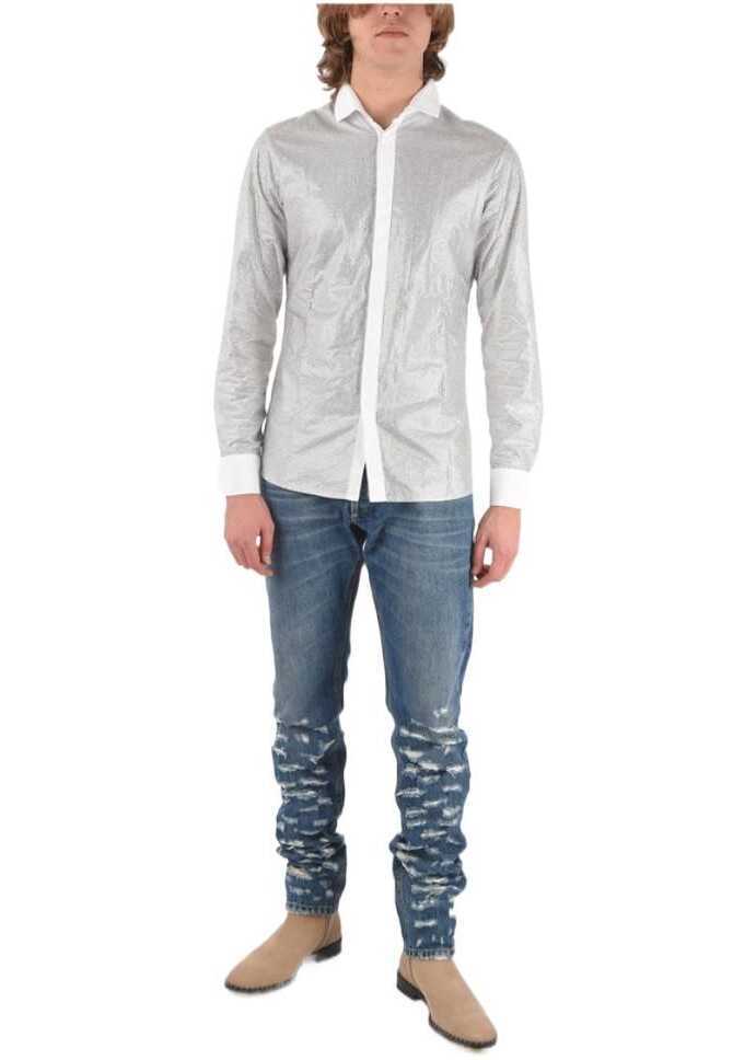 Camasi elegante Philipp Plein Diamond Cut Jewel Shirt With Spread Collar White Barbati (BM 8869173) 4