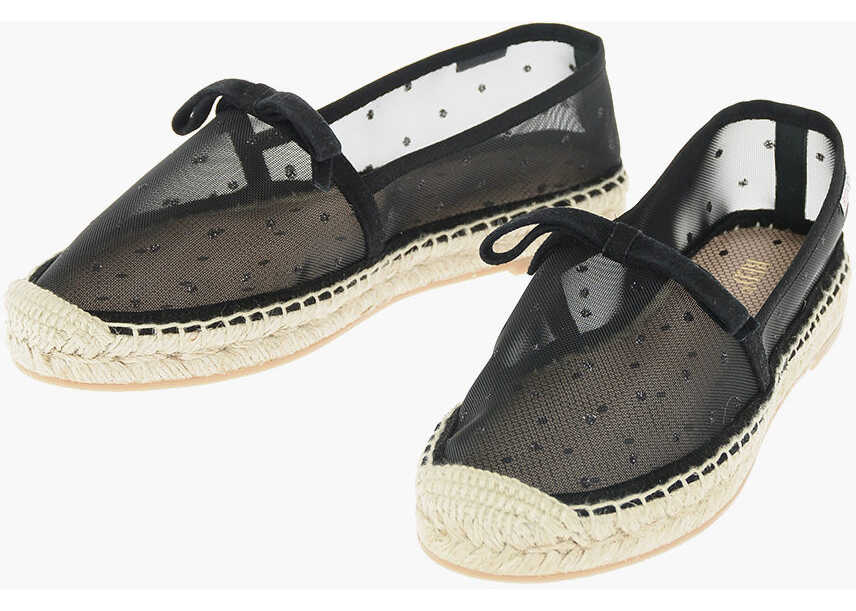 RED VALENTINO Mesh Fabric Espadrilles With Suede Leather Details 1,5 Cm Black b-mall.ro