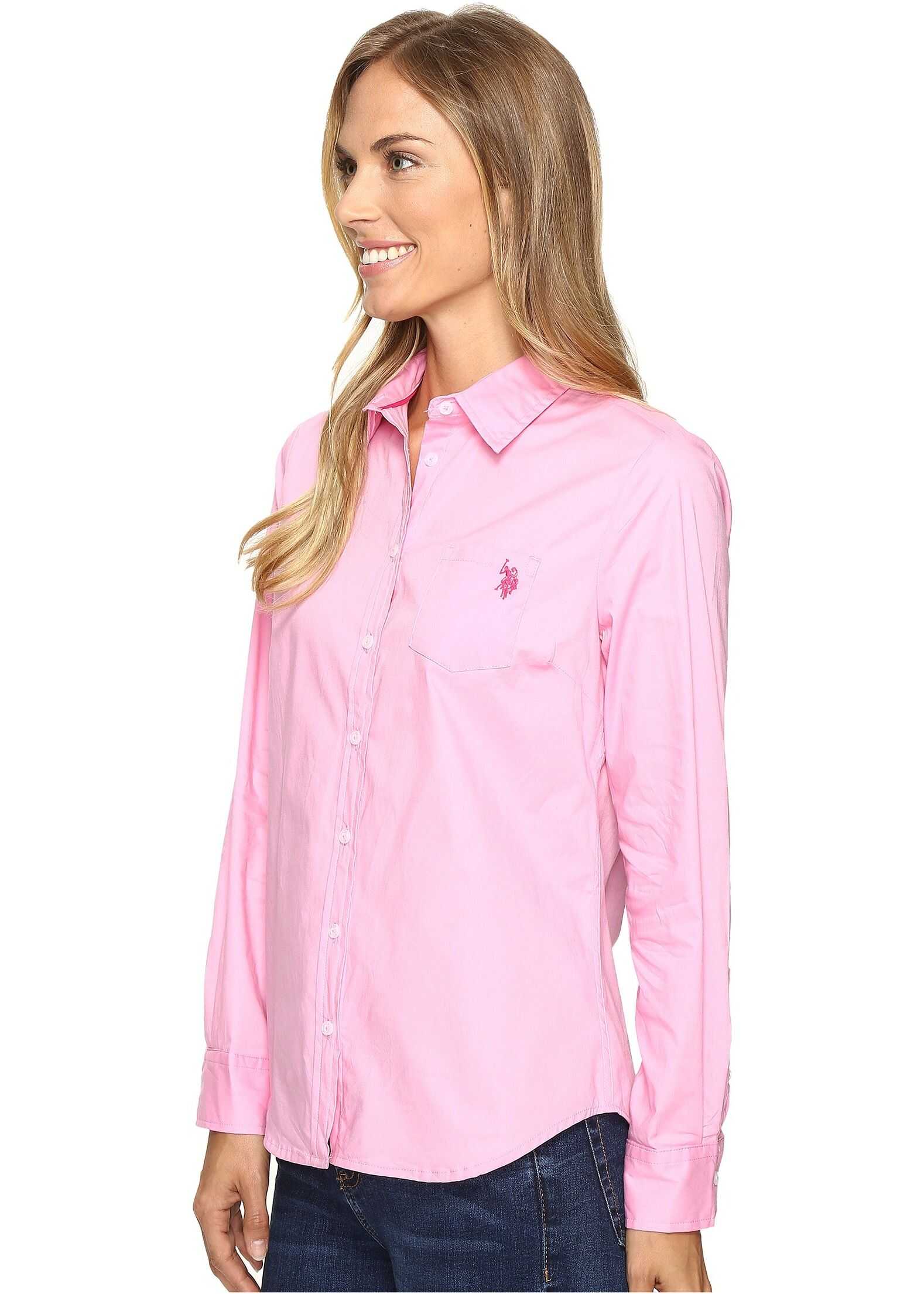 Camasa U.S. POLO ASSN. Solid Single Pocket Long Sleeve Shirt Sachet Pink