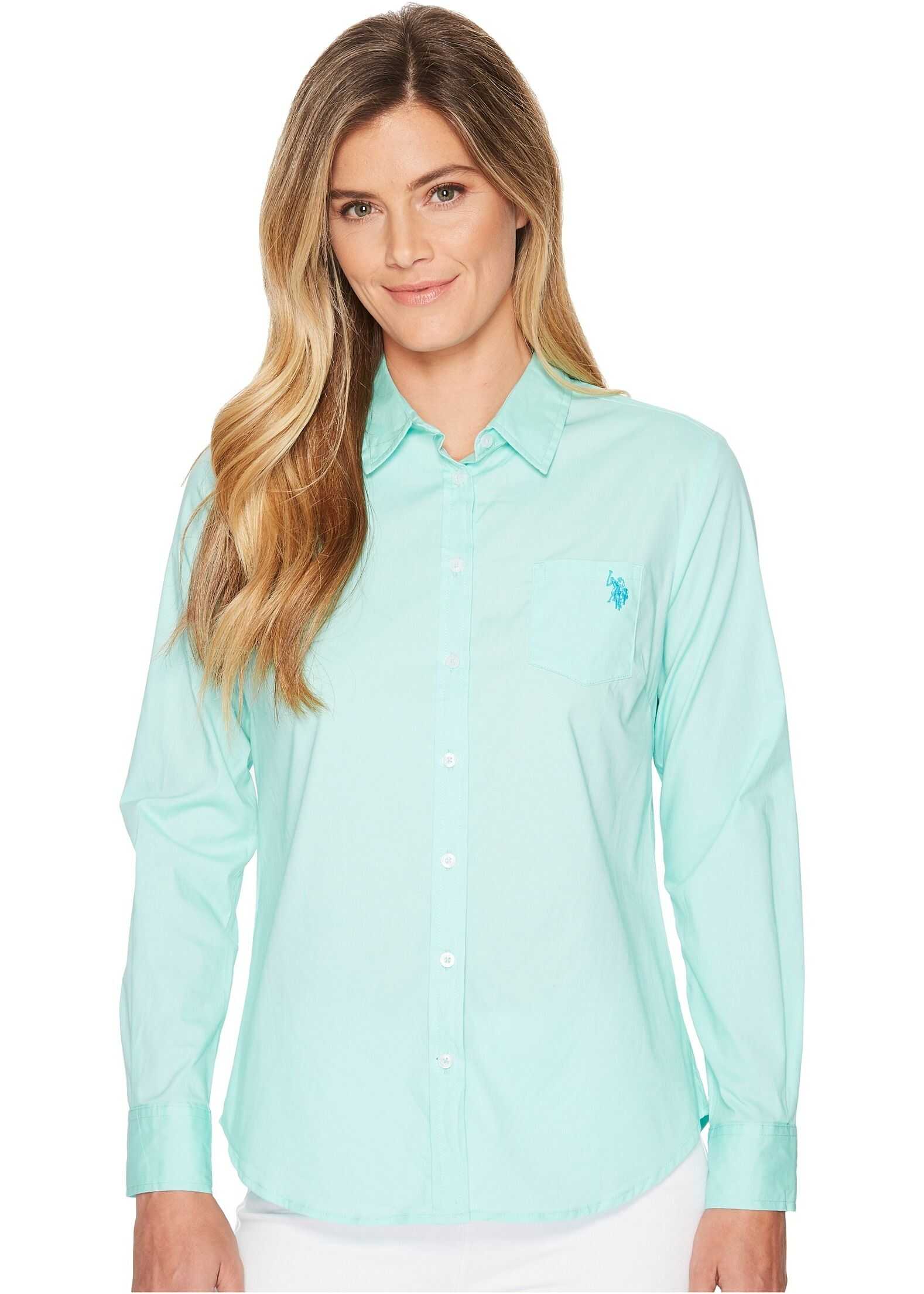 Camasa U.S. POLO ASSN. Solid Single Pocket Long Sleeve Shirt Beach Glass