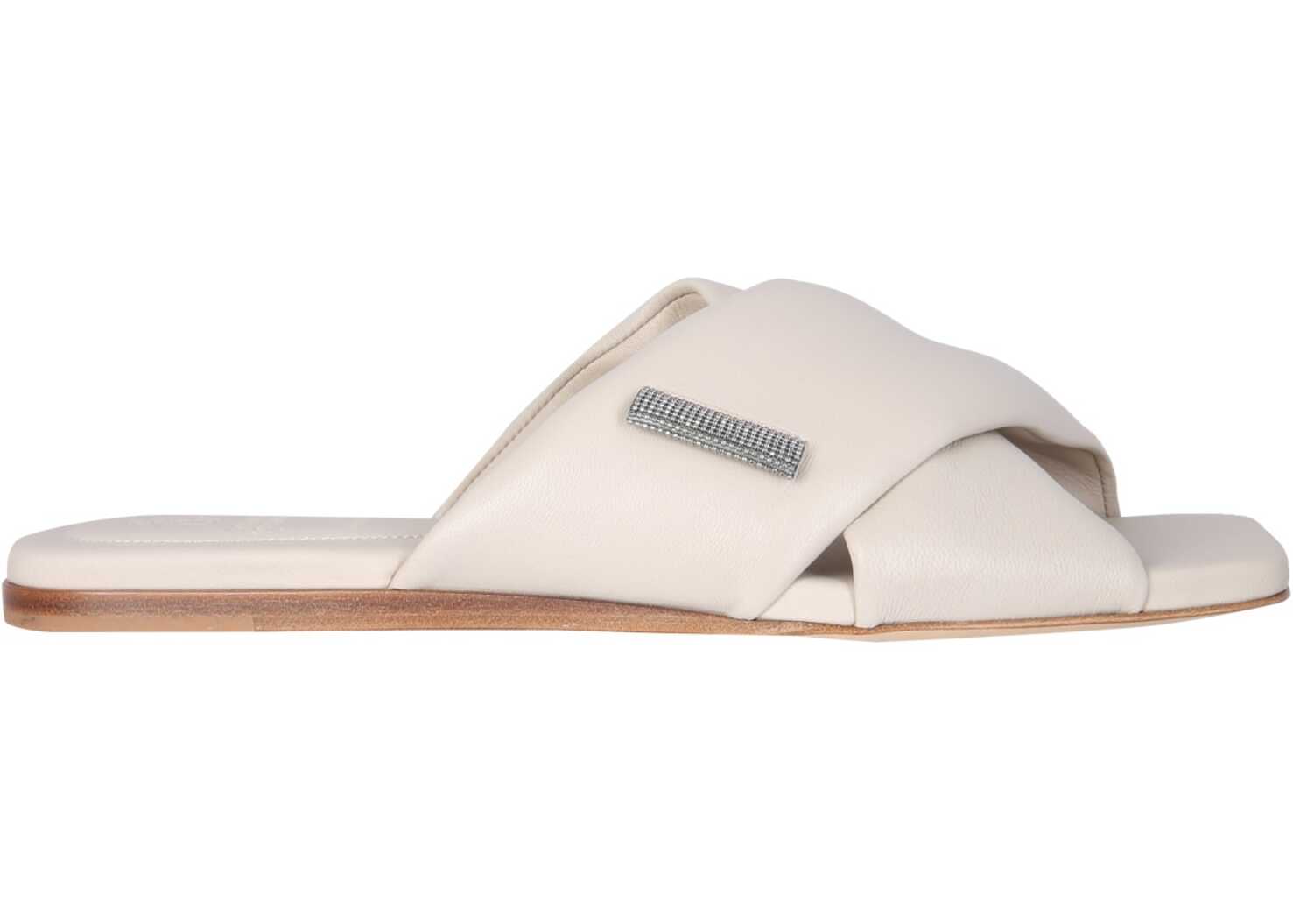 Brunello Cucinelli Precious Crossover Slide Sandals BEIGE b-mall.ro