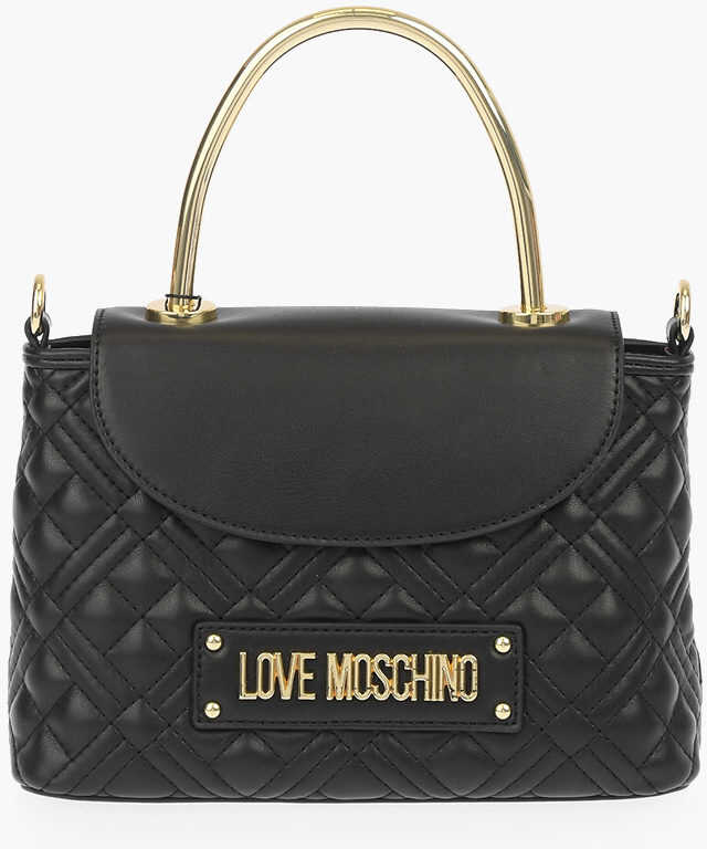 Moschino Love Quilted Faux Leather Mini Bag With Chain Removable Shou Black b-mall.ro