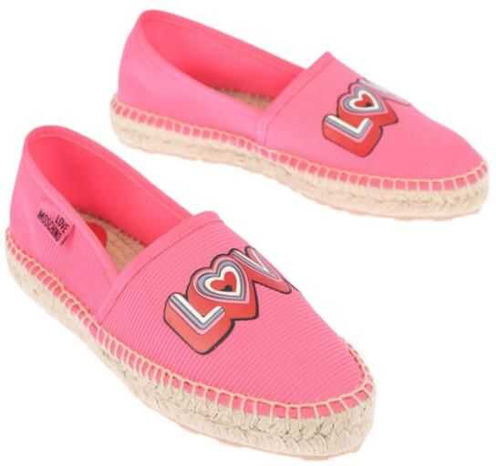 Moschino Love Mesh Espadrilles With Logo-Print And Raffia Sole Pink b-mall.ro